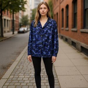 Lane Bryant Plus Size Blue Cammo Anorak Lyocell Grunge Casual Jacket Size 14/16